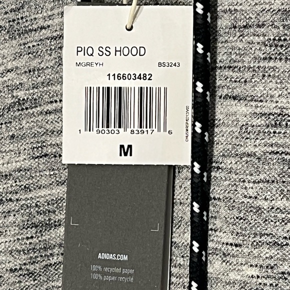 NWT ADIDAS Short Sleeve Hoodie Mens Medium Gray Black Free Shipping Workout (G) - Picture 7 of 11